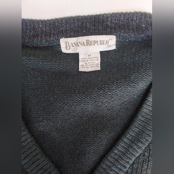 Mens Medium Banana Republic Dark Forest Green 100% Lambswool LS V-Neck Sweater - Picture 3 of 8